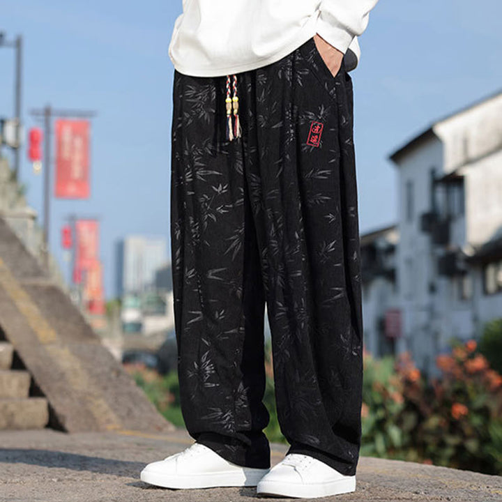 Buddha Stones, bestickte Blätter, lässige Herrenhose aus Baumwolle mit Taschen - image 4