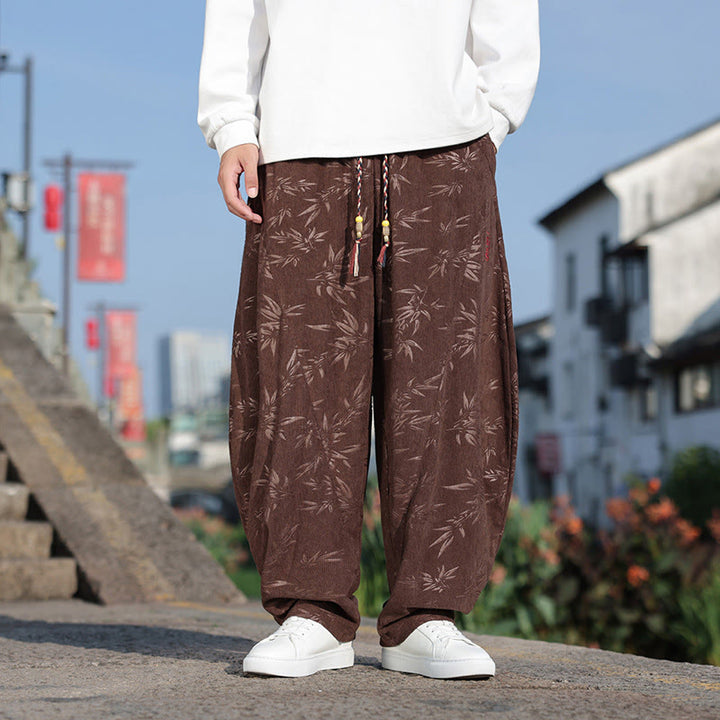 Buddha Stones, bestickte Blätter, lässige Herrenhose aus Baumwolle mit Taschen - image 15
