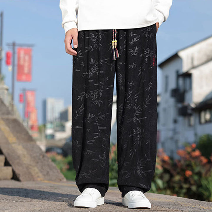 Buddha Stones, bestickte Blätter, lässige Herrenhose aus Baumwolle mit Taschen - image 4