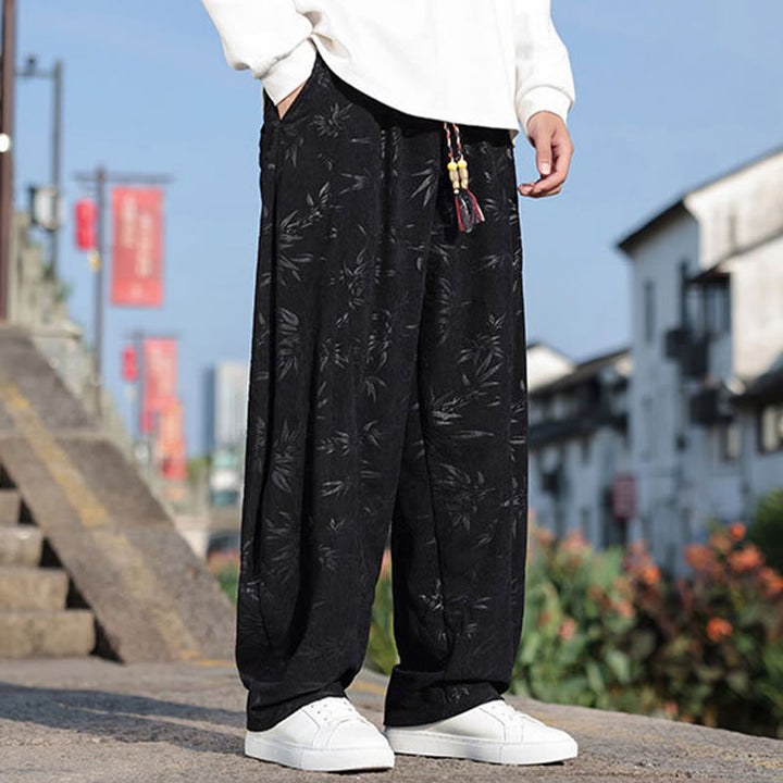Buddha Stones, bestickte Blätter, lässige Herrenhose aus Baumwolle mit Taschen - image 5