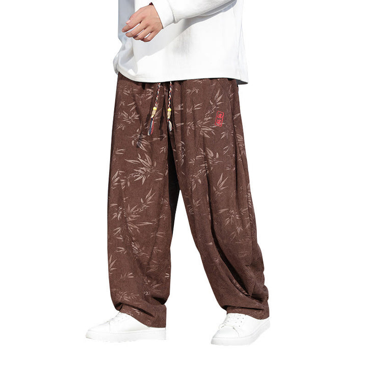 Buddha Stones, bestickte Blätter, lässige Herrenhose aus Baumwolle mit Taschen - image 23