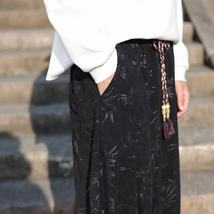 Buddha Stones, bestickte Blätter, lässige Herrenhose aus Baumwolle mit Taschen - image 11