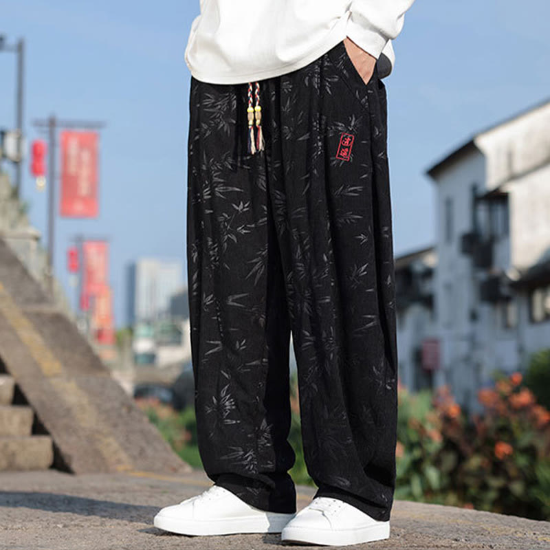 Buddha Stones, bestickte Blätter, lässige Herrenhose aus Baumwolle mit Taschen - image 3
