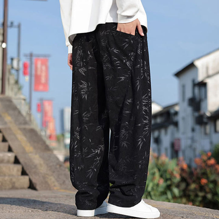 Buddha Stones, bestickte Blätter, lässige Herrenhose aus Baumwolle mit Taschen - image 7