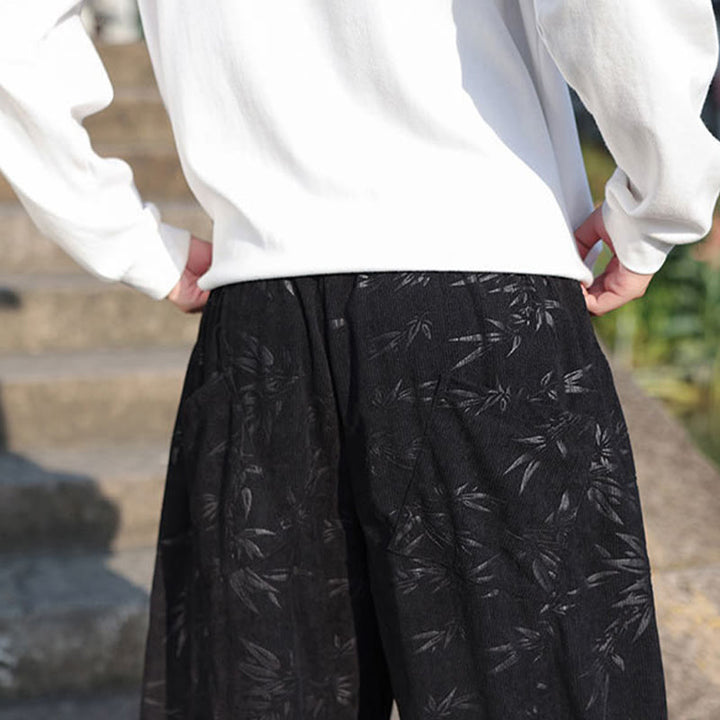 Buddha Stones, bestickte Blätter, lässige Herrenhose aus Baumwolle mit Taschen - image 9