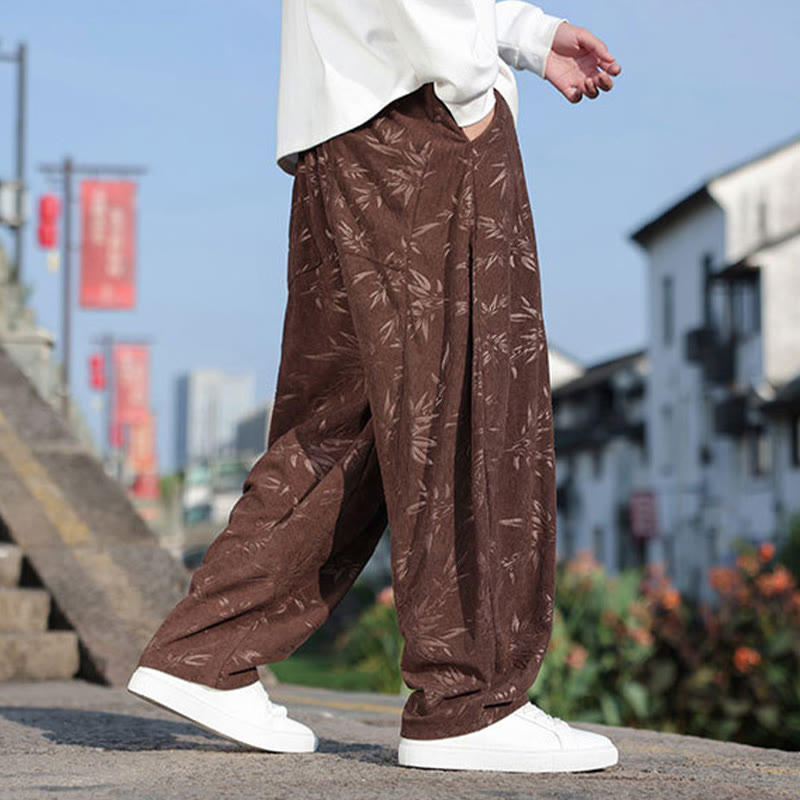 Buddha Stones, bestickte Blätter, lässige Herrenhose aus Baumwolle mit Taschen