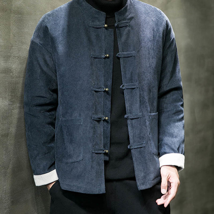 Buddha Stones, einfarbige Herrenjacke mit Froschknopfleiste - SteelBlue - US/ UK/AU46, EU56 (5XL) - image 8