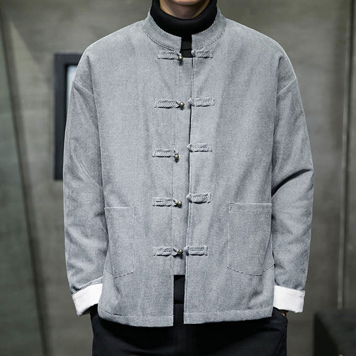 Buddha Stones, einfarbige Herrenjacke mit Froschknopfleiste - Grau - US/UK/AU46, EU56 (5XL) - image 16