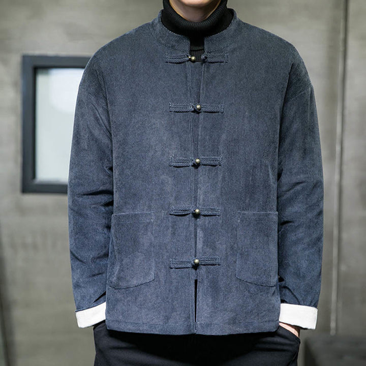 Buddha Stones Einfarbig Frosch-Knopf Baumwolle Herren Jacke Hemd Kleidung - image 15