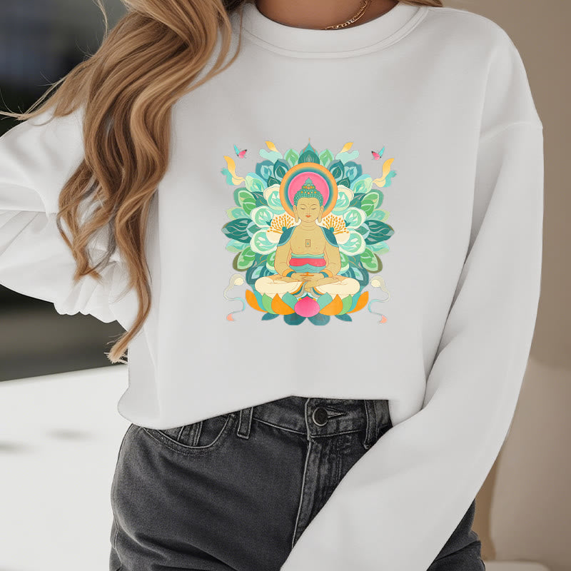 Sweatshirt mit Fleecefutter im Buddha Stones , Schmetterling und Lotusmotiv