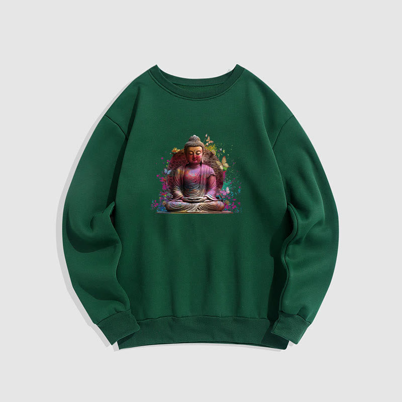 Buddha Stones, Schmetterling, Meditation, Buddha, Fleece-gefüttertes Polyester-Sweatshirt