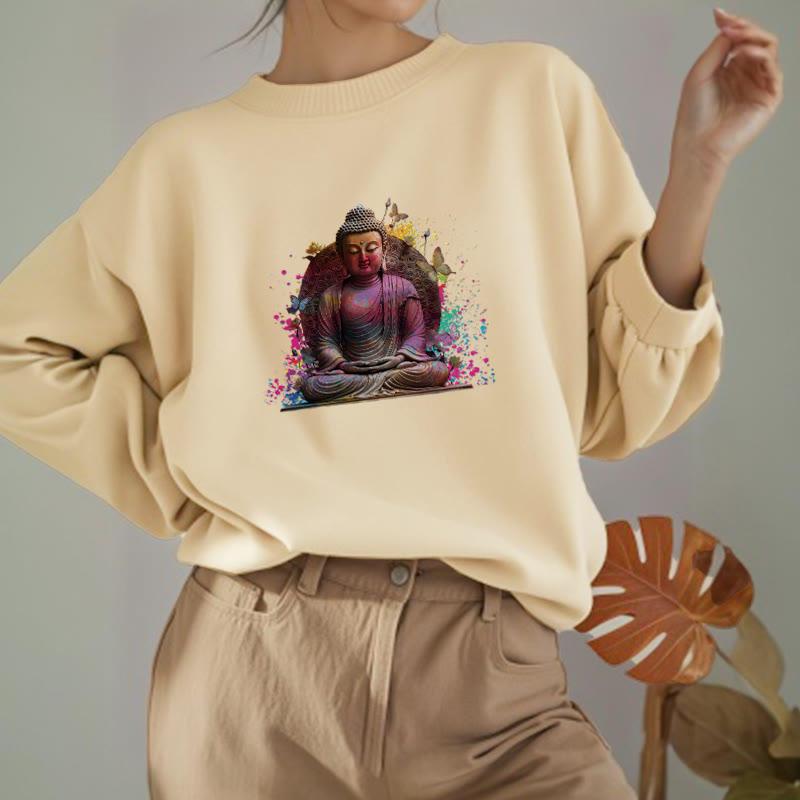 Buddha Stones, Schmetterling, Meditation, Buddha, Fleece-gefüttertes Polyester-Sweatshirt