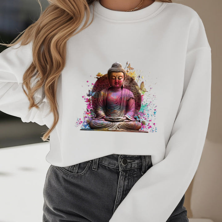 Buddha Stones, Schmetterling, Meditation, Buddha, Fleece-gefüttertes Polyester-Sweatshirt