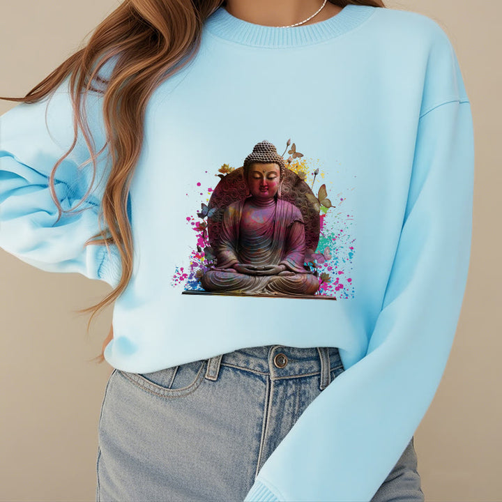 Buddha Stones, Schmetterling, Meditation, Buddha, Fleece-gefüttertes Polyester-Sweatshirt