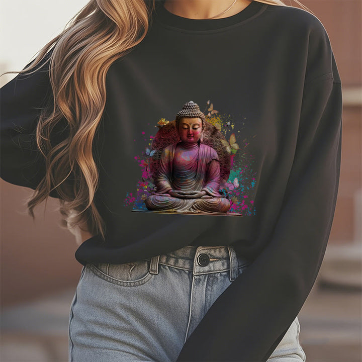 Buddha Stones, Schmetterling, Meditation, Buddha, Fleece-gefüttertes Polyester-Sweatshirt