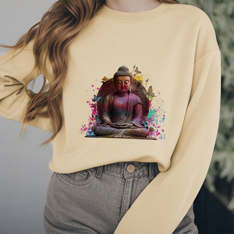 Buddha Stones, Schmetterling, Meditation, Buddha, Fleece-gefüttertes Polyester-Sweatshirt