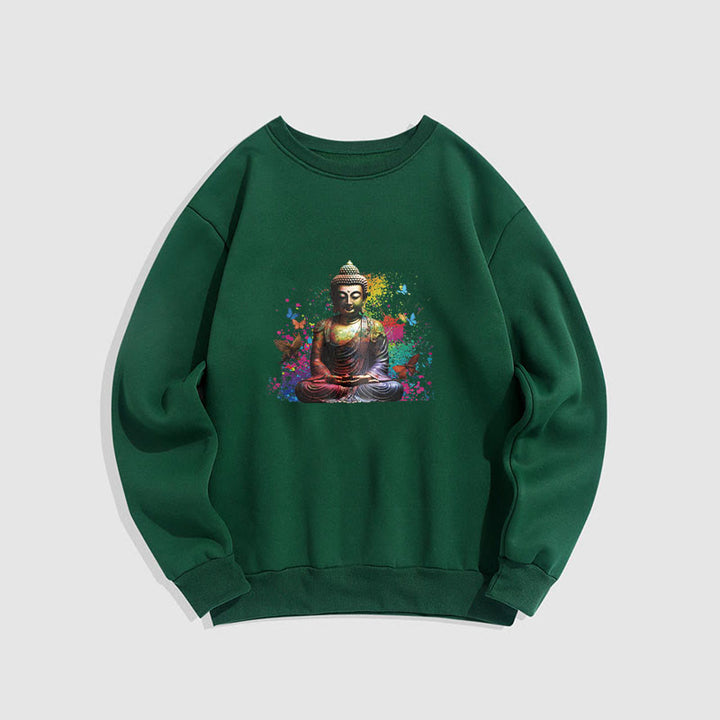 Sweatshirt mit Buddha Stones , bunt, Schmetterling, fliegend, Meditation, Buddha, Fleece-gefüttert