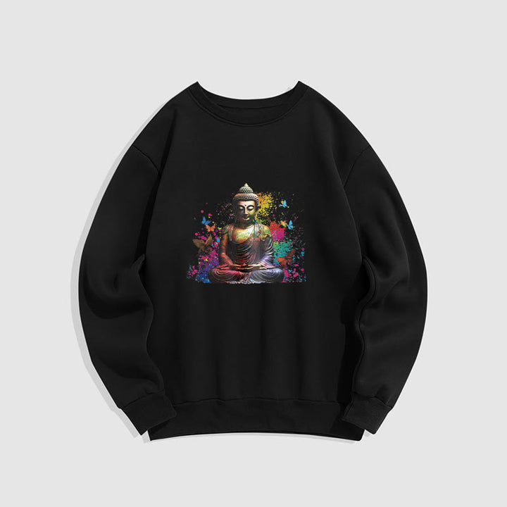 Sweatshirt mit Buddha Stones , bunt, Schmetterling, fliegend, Meditation, Buddha, Fleece-gefüttert