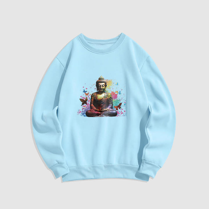 Sweatshirt mit Buddha Stones , bunt, Schmetterling, fliegend, Meditation, Buddha, Fleece-gefüttert