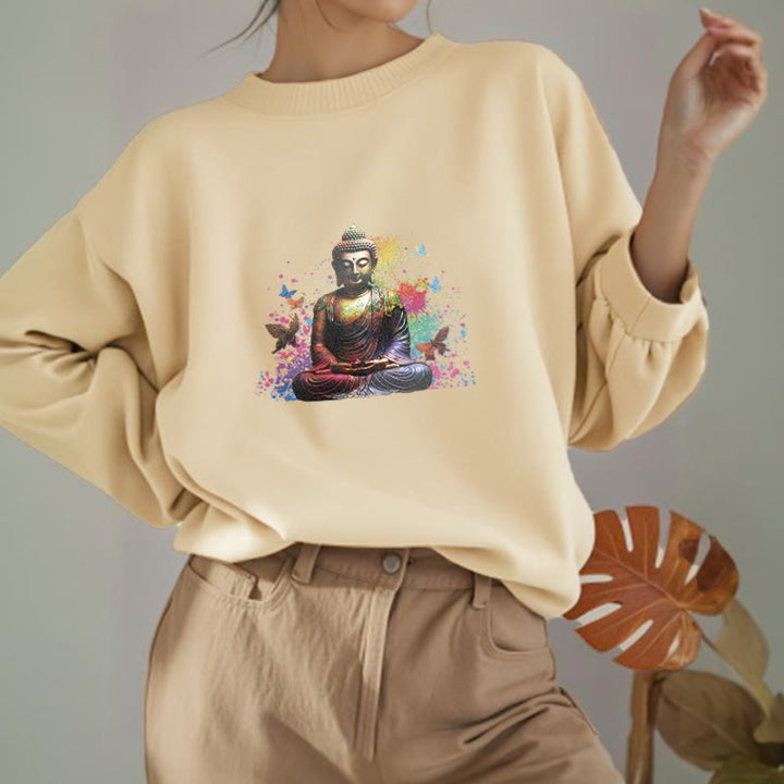 Sweatshirt mit Buddha Stones , bunt, Schmetterling, fliegend, Meditation, Buddha, Fleece-gefüttert