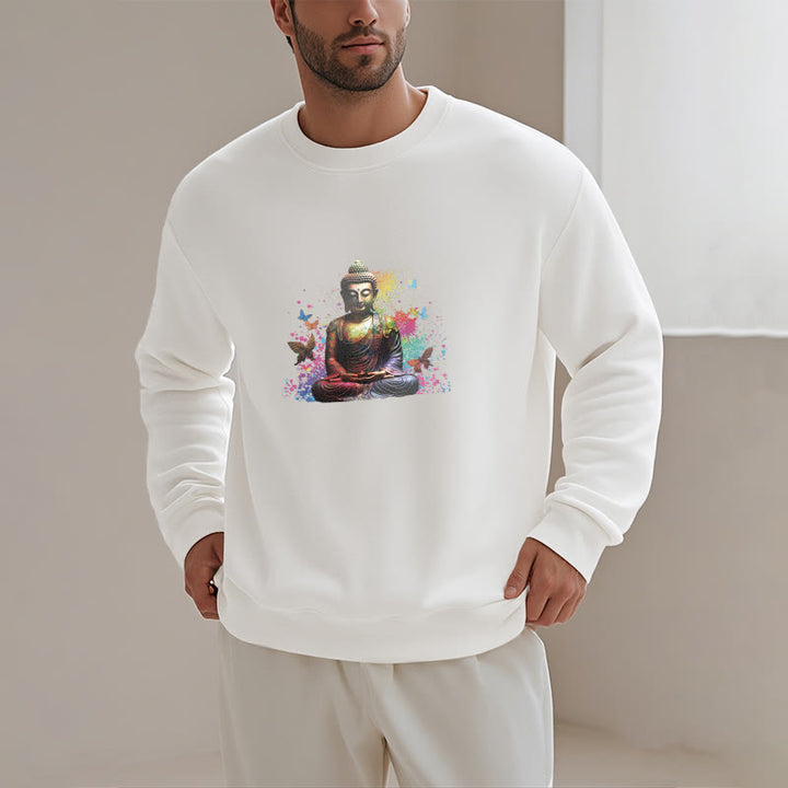 Sweatshirt mit Buddha Stones , bunt, Schmetterling, fliegend, Meditation, Buddha, Fleece-gefüttert