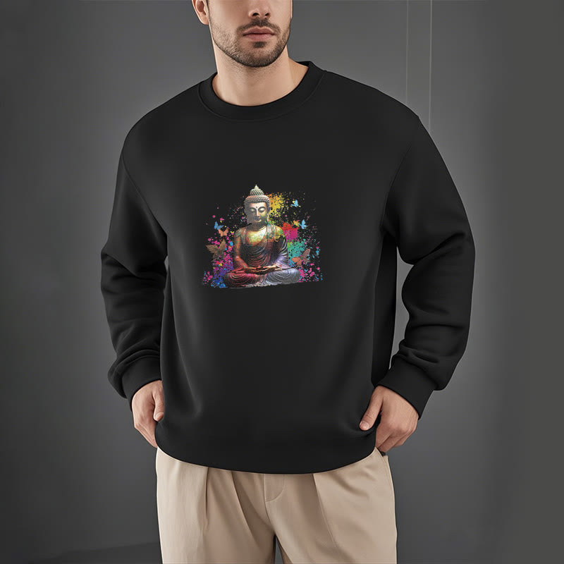 Sweatshirt mit Buddha Stones , bunt, Schmetterling, fliegend, Meditation, Buddha, Fleece-gefüttert