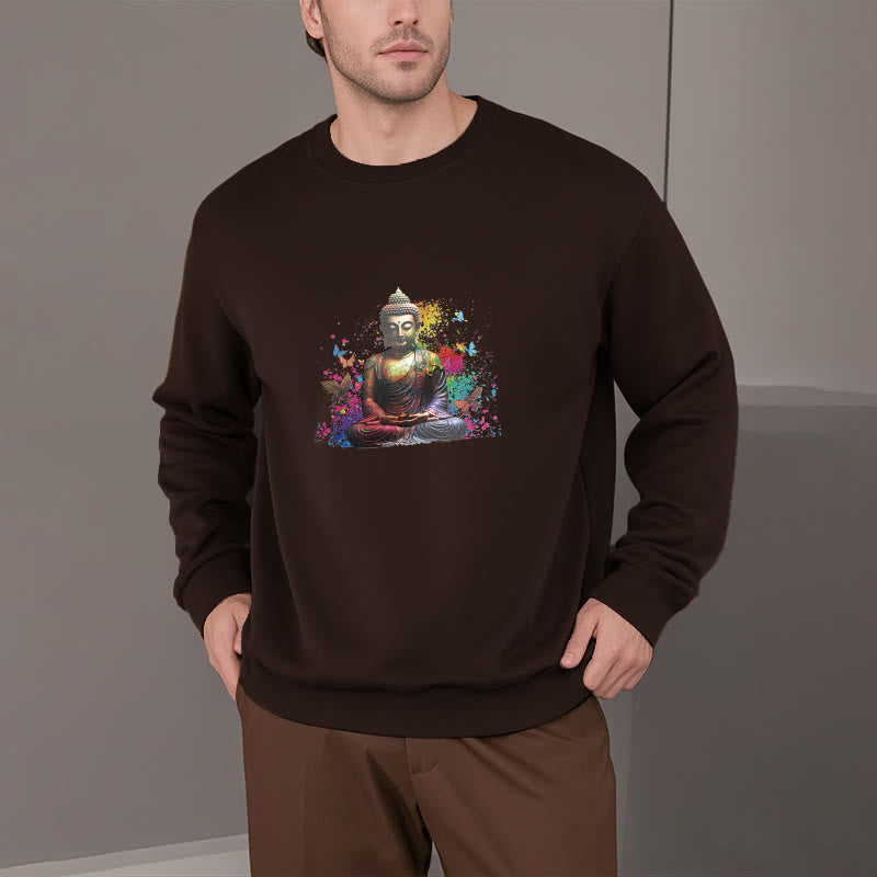 Sweatshirt mit Buddha Stones , bunt, Schmetterling, fliegend, Meditation, Buddha, Fleece-gefüttert