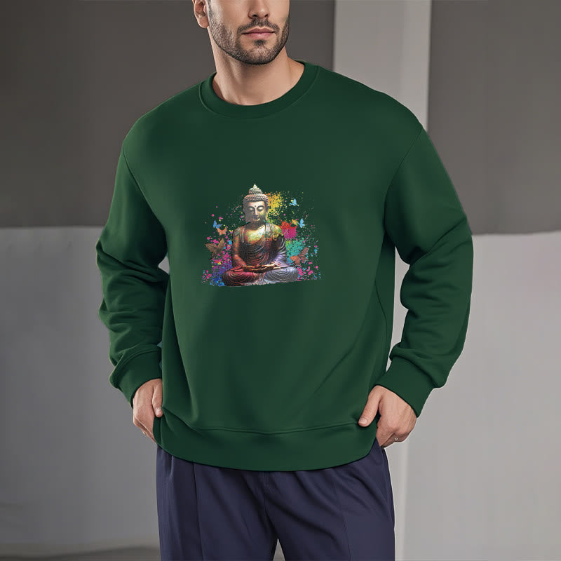 Sweatshirt mit Buddha Stones , bunt, Schmetterling, fliegend, Meditation, Buddha, Fleece-gefüttert