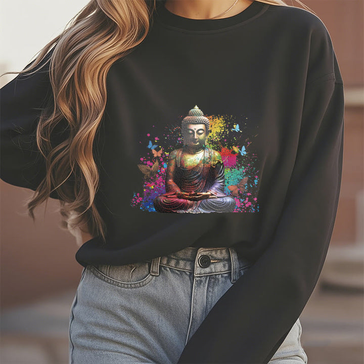 Sweatshirt mit Buddha Stones , bunt, Schmetterling, fliegend, Meditation, Buddha, Fleece-gefüttert