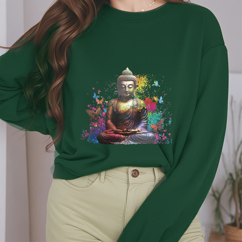 Sweatshirt mit Buddha Stones , bunt, Schmetterling, fliegend, Meditation, Buddha, Fleece-gefüttert