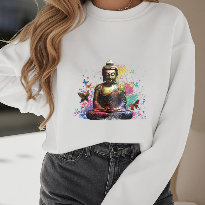 Sweatshirt mit Buddha Stones , bunt, Schmetterling, fliegend, Meditation, Buddha, Fleece-gefüttert