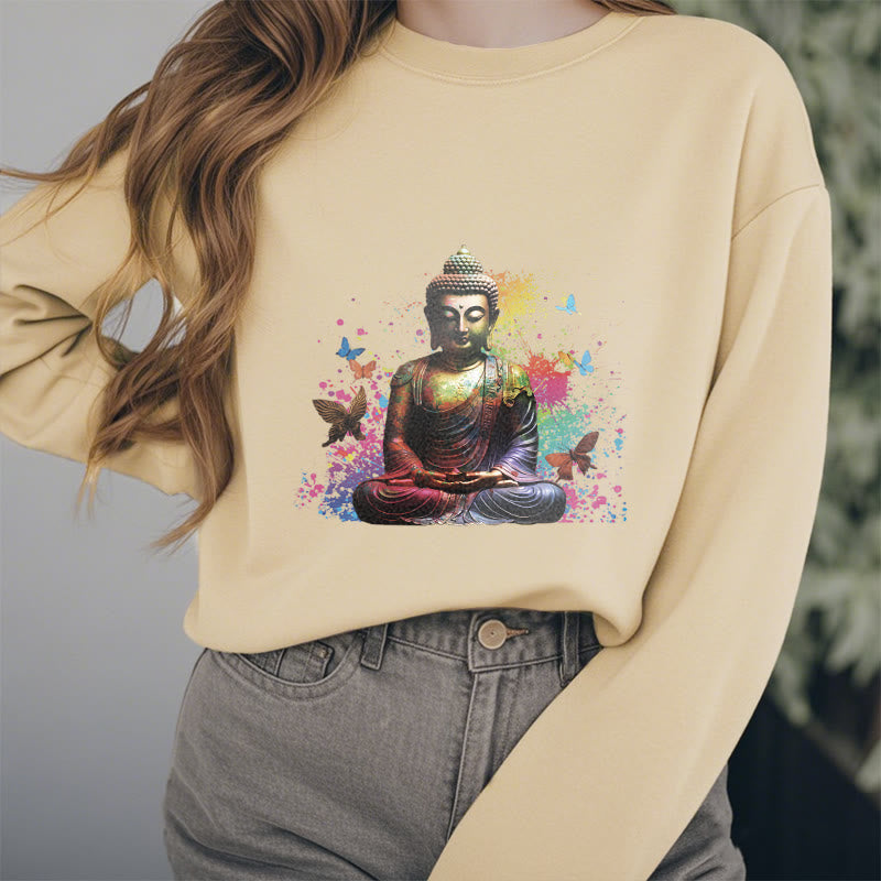 Sweatshirt mit Buddha Stones , bunt, Schmetterling, fliegend, Meditation, Buddha, Fleece-gefüttert