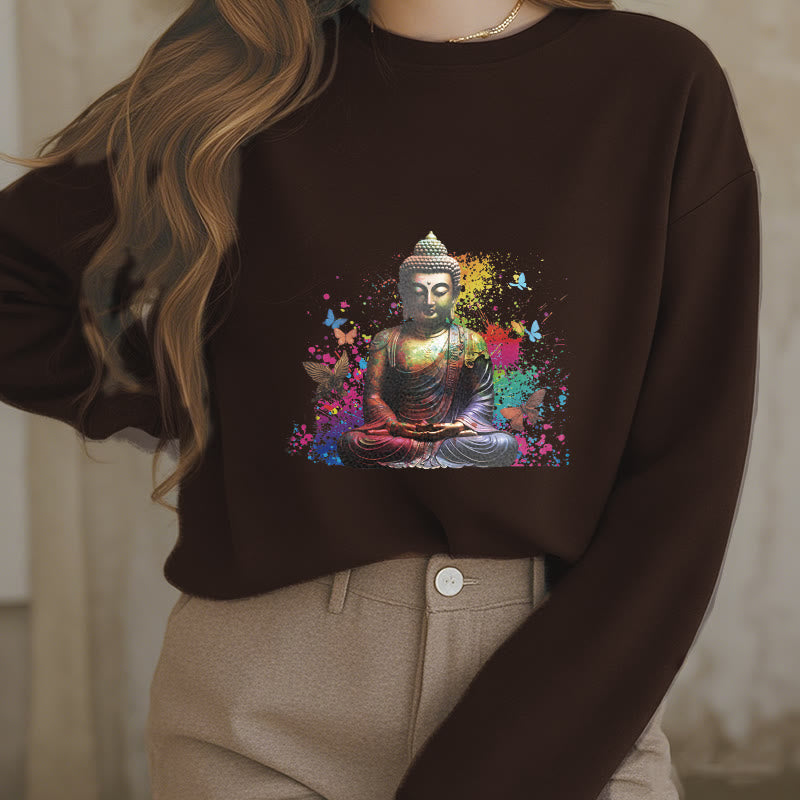 Sweatshirt mit Buddha Stones , bunt, Schmetterling, fliegend, Meditation, Buddha, Fleece-gefüttert