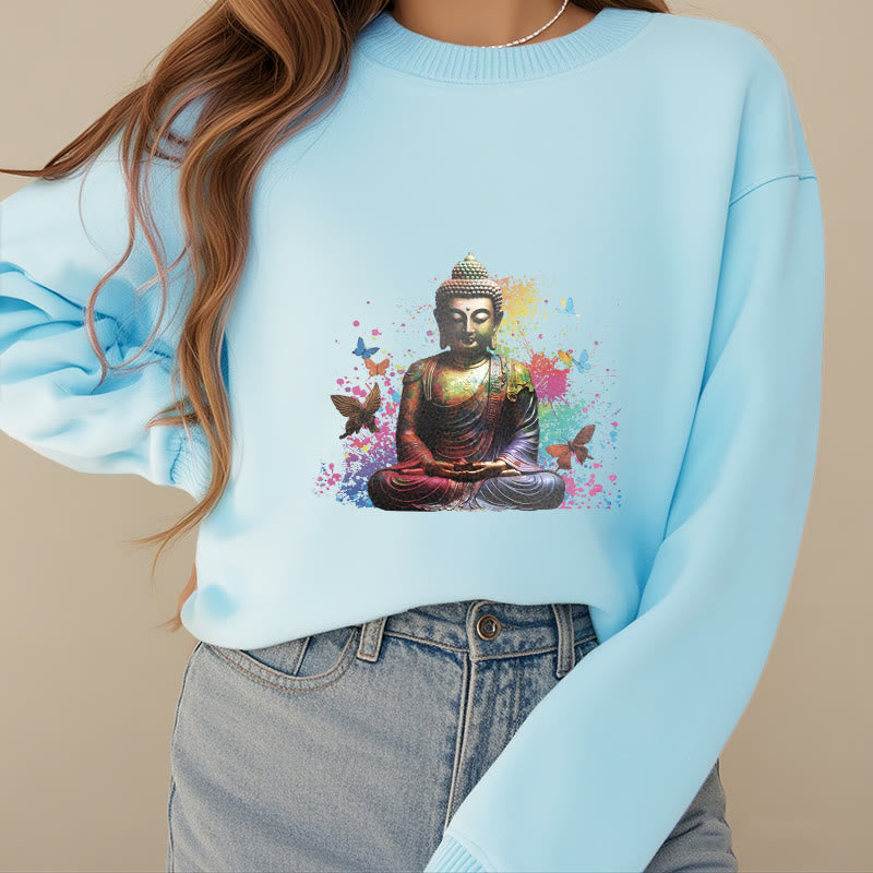 Sweatshirt mit Buddha Stones , bunt, Schmetterling, fliegend, Meditation, Buddha, Fleece-gefüttert