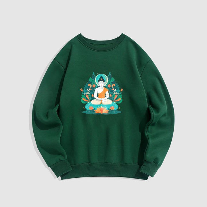 Buddha Stones Lotus Buddha Rundhals-Sweatshirt mit Fleecefutter