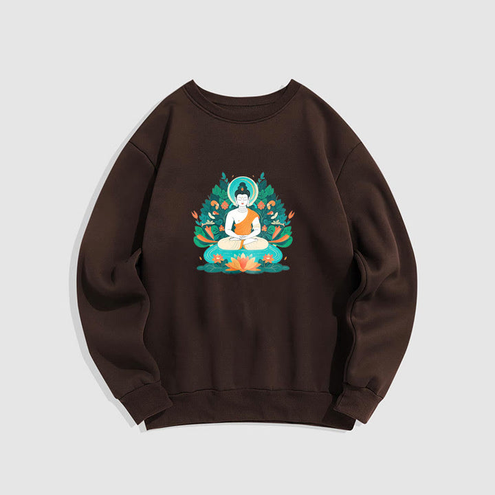 Buddha Stones Lotus Buddha Rundhals-Sweatshirt mit Fleecefutter