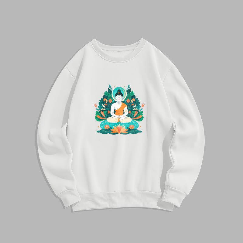 Buddha Stones Lotus Buddha Rundhals-Sweatshirt mit Fleecefutter