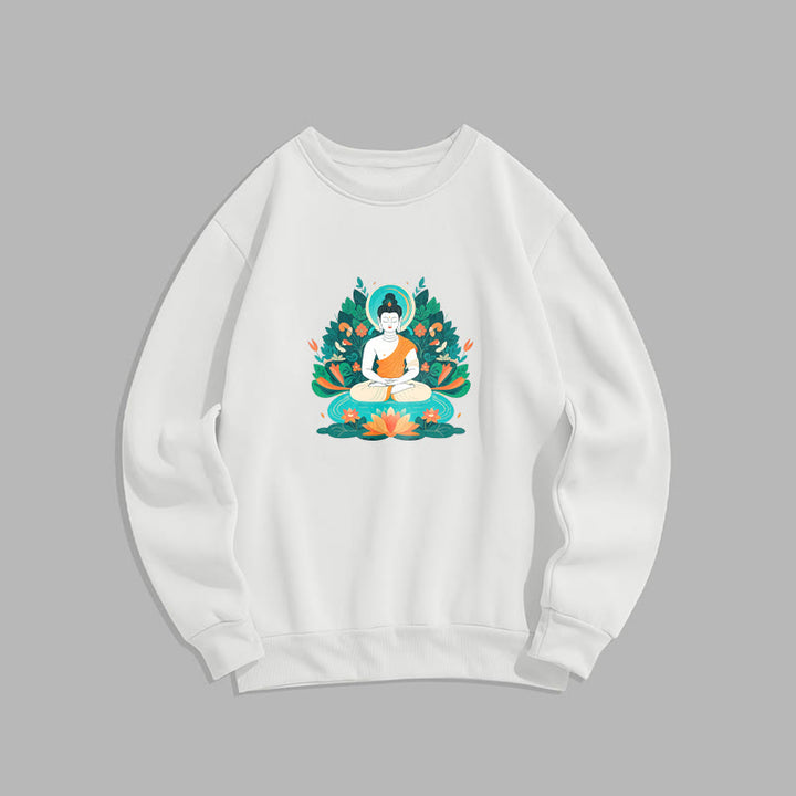 Buddha Stones Lotus Buddha Rundhals-Sweatshirt mit Fleecefutter