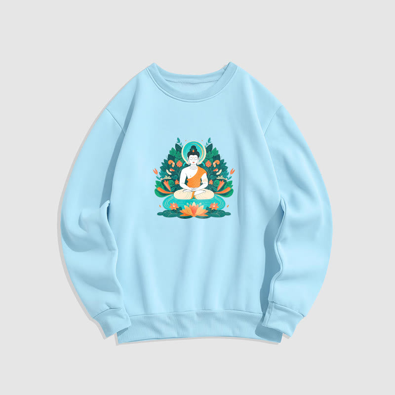 Buddha Stones Lotus Buddha Rundhals-Sweatshirt mit Fleecefutter