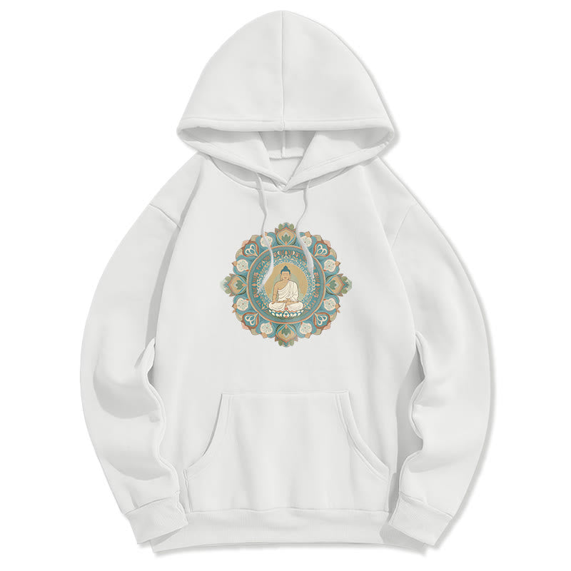 Buddha Stones, Mandala-Blumen-Buddha, Polyester-Kapuzenpullover mit Fleece-Futter