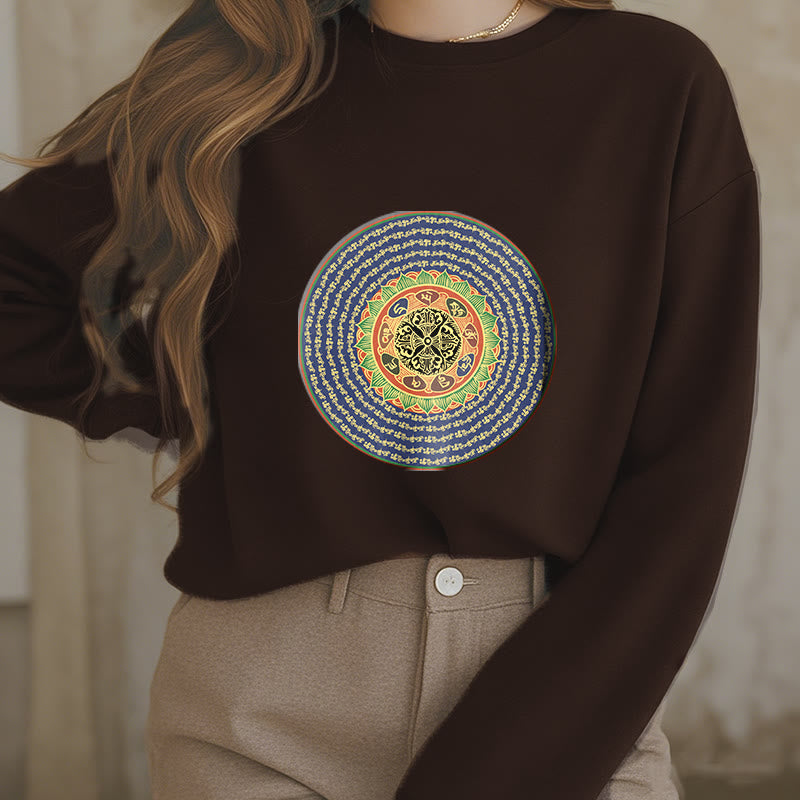 Sweatshirt mit 108 Buddha Stones, Om Mani Padme Hum Mantra, Sanskrit, mit Fleecefutter, Polyester