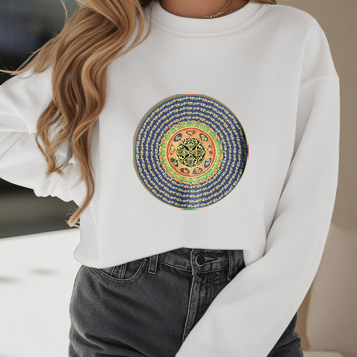 Sweatshirt mit 108 Buddha Stones, Om Mani Padme Hum Mantra, Sanskrit, mit Fleecefutter, Polyester