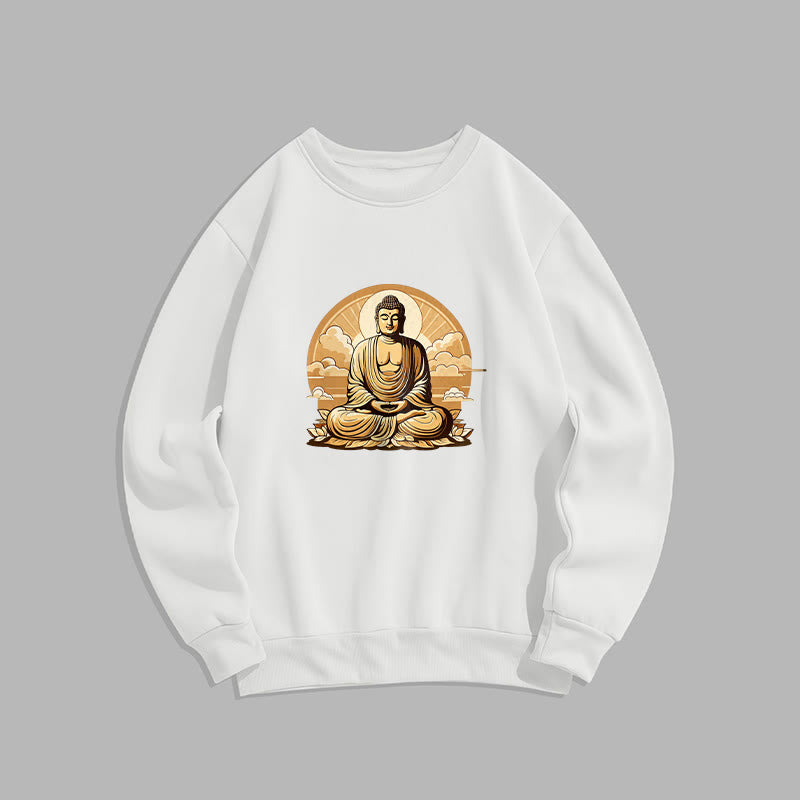 Buddha Stones, Sonne, glückverheißende Wolken, Buddha, Rundhalsausschnitt, Fleece-gefüttertes Sweatshirt