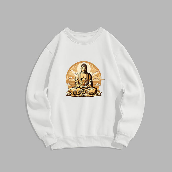 Buddha Stones, Sonne, glückverheißende Wolken, Buddha, Rundhalsausschnitt, Fleece-gefüttertes Sweatshirt