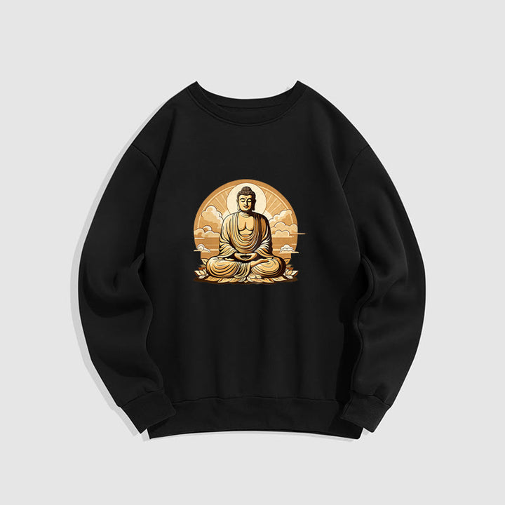 Buddha Stones, Sonne, glückverheißende Wolken, Buddha, Rundhalsausschnitt, Fleece-gefüttertes Sweatshirt