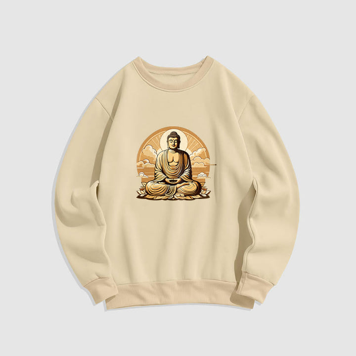 Buddha Stones, Sonne, glückverheißende Wolken, Buddha, Rundhalsausschnitt, Fleece-gefüttertes Sweatshirt