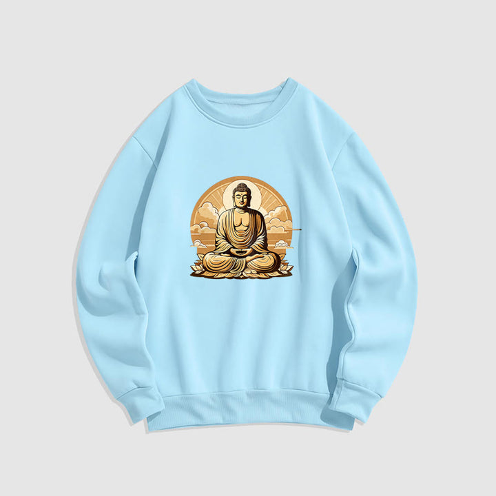 Buddha Stones, Sonne, glückverheißende Wolken, Buddha, Rundhalsausschnitt, Fleece-gefüttertes Sweatshirt