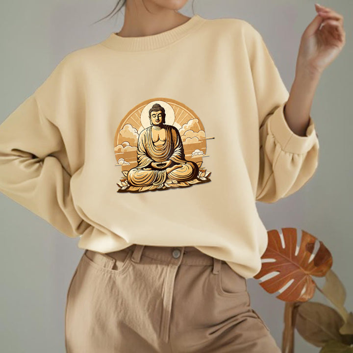 Buddha Stones, Sonne, glückverheißende Wolken, Buddha, Rundhalsausschnitt, Fleece-gefüttertes Sweatshirt