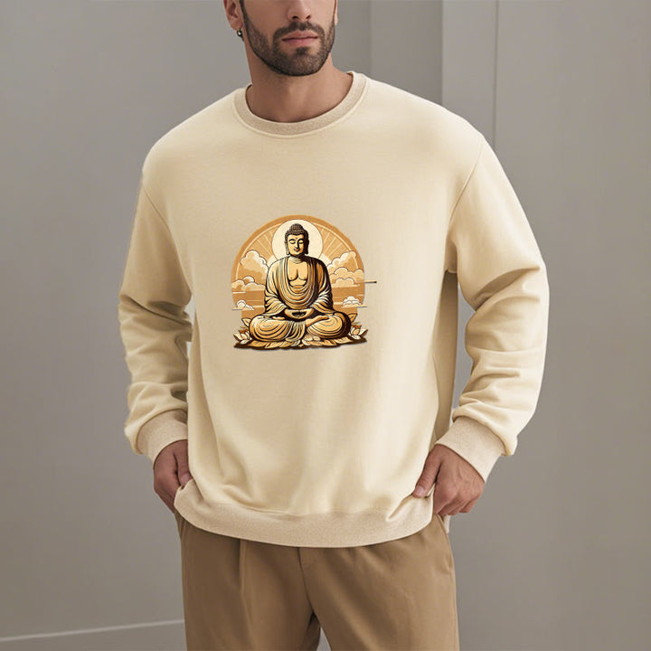 Buddha Stones, Sonne, glückverheißende Wolken, Buddha, Rundhalsausschnitt, Fleece-gefüttertes Sweatshirt