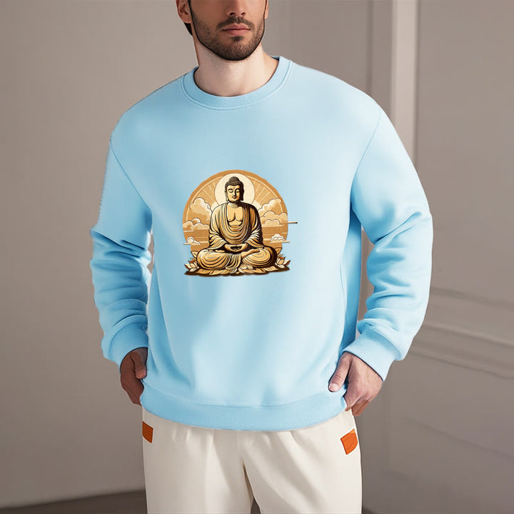 Buddha Stones, Sonne, glückverheißende Wolken, Buddha, Rundhalsausschnitt, Fleece-gefüttertes Sweatshirt